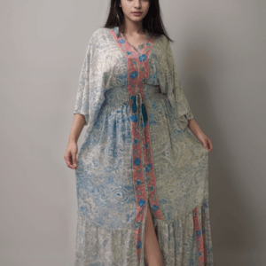 Blue and White Flowy Kaftan Gown