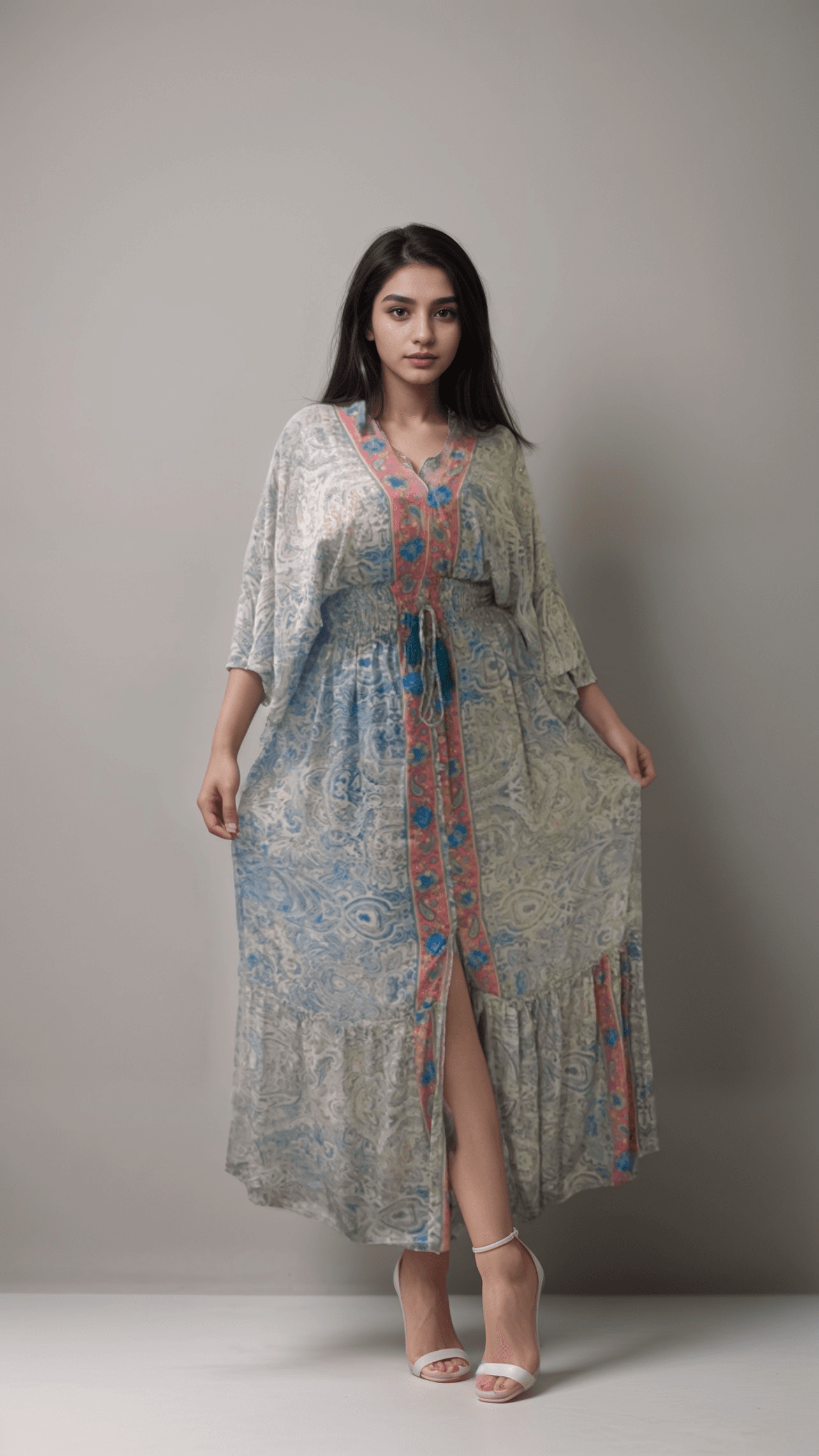 Blue and White Flowy Kaftan Gown