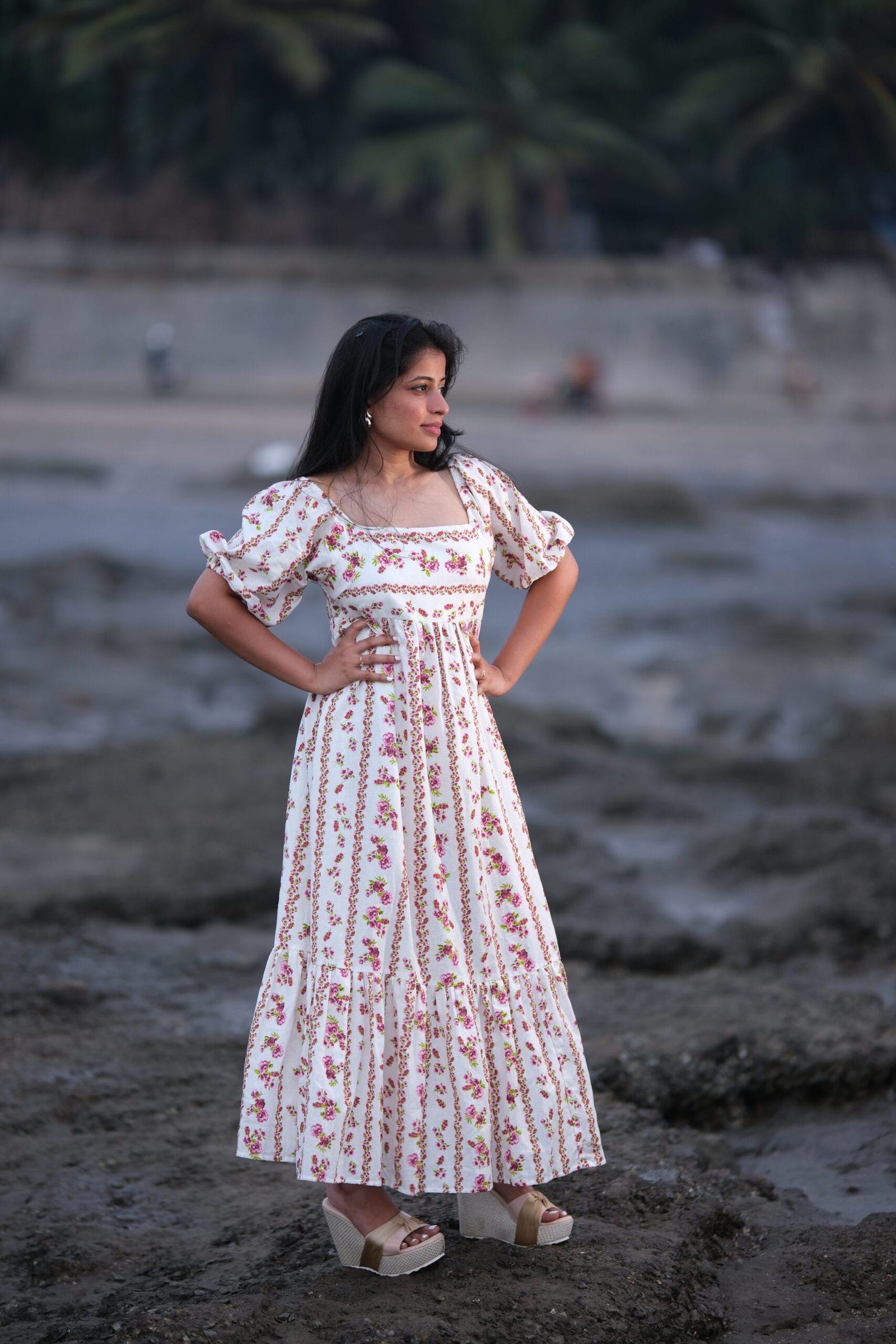 Red & Off-White Floral Tie-Up Regency Gown - Image 3