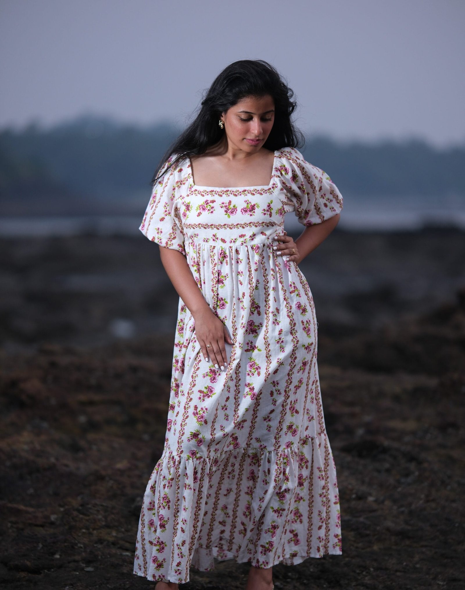 Red & Off-White Floral Tie-Up Regency Gown - Image 2