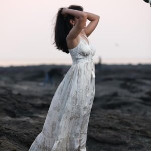 White With Gold Embellish Dress