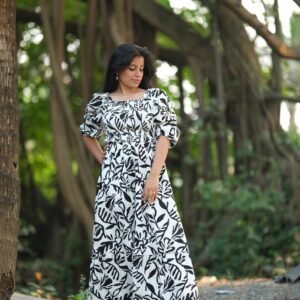 Puff Sleeves Cotton Dress