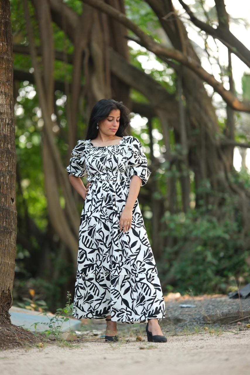 Puff Sleeves Cotton Dress