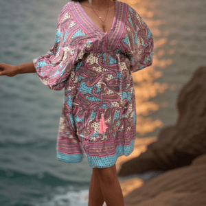 Short Kaftan-Sleeve bold dark pink Dress
