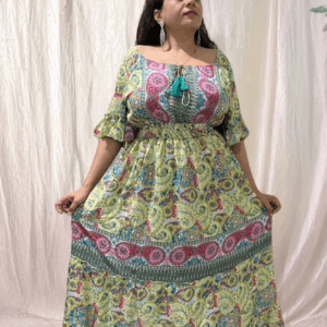 Rajasthani-Designed Green and Red Gown (Tie-Up Neck Dori)