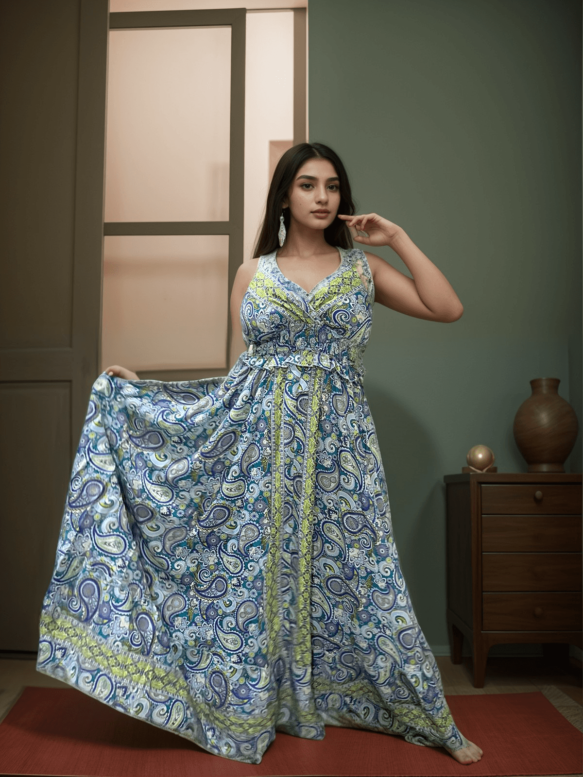 Aesthetic Fusion Strap Long Flowy Dress