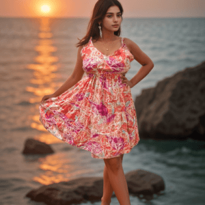 Orange, Pink, and White Aesthetic Straplet Short Dress