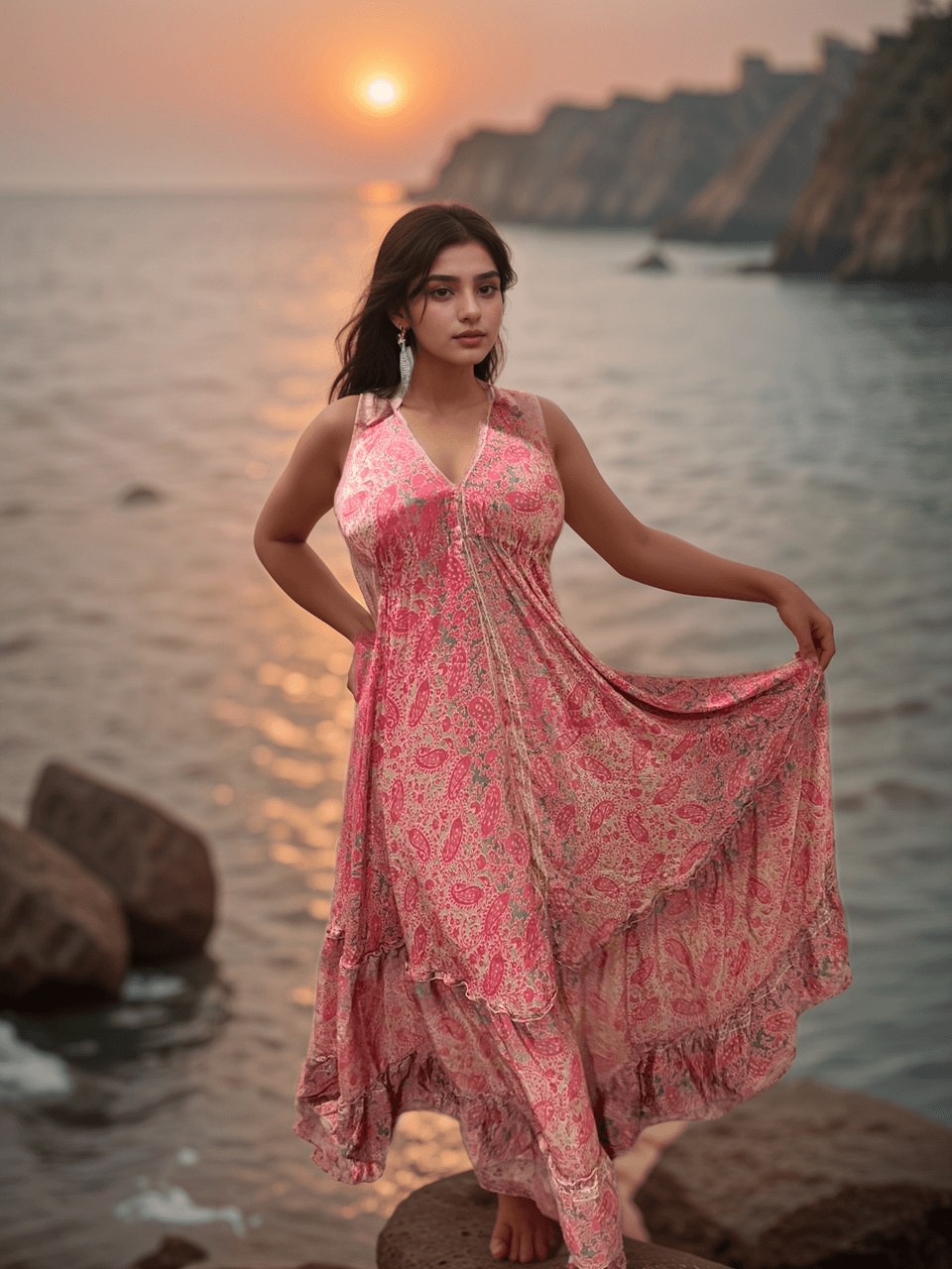 Boho Beach Strap Neck and Waist Strap Flare Gown